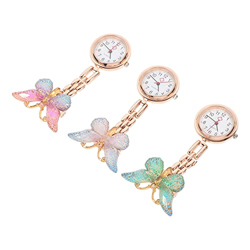 UKCOCO Enfermera Pocket Watch 1 Set 3 Unids Mercado en Forma de Mariposa Reloj de Enfermería Retráctil Reloj de Enfermería Exquisito Clips en La Enfermera Reloj de Cuarzo del Reloj de La Cover