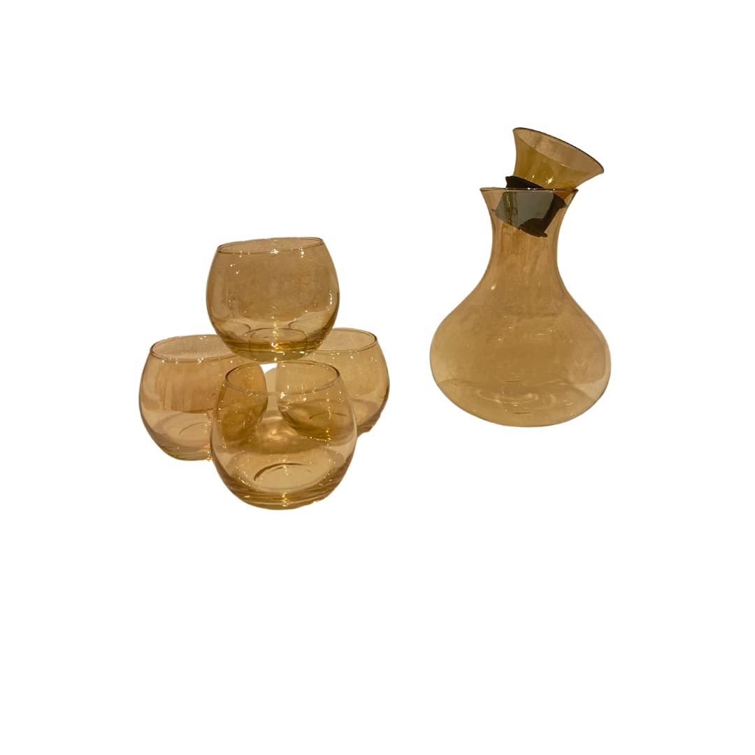 5PCs Glass Carafe with Lids-Microwave & Dishwasher Safe Glass Tea Pot,Tea Sets for Women Ideal Gift Set-Glass Water Pitcher/Coffee Pot(34OZ/1L),4CUPS(11OZ EACH) Removable BPA Free Strainer Lid