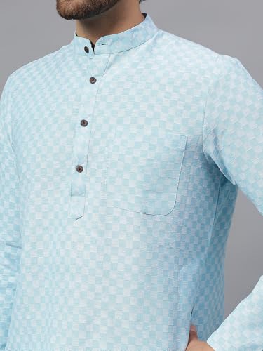 Image of LATEST CHIKAN Men's Checkered Cotton Blend Straight Kurta