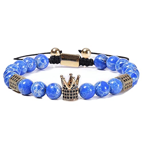 Bracelet en pierre bleue de 8 mm WXKAGF et couronne réglable