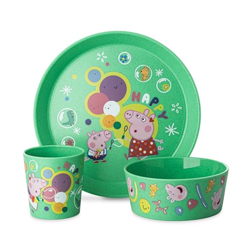 Koziol CONNECT PEPPA PIG POP Kindergeschirrset 3teilig | kleiner Teller + Schale + Becher | für Kinder ab 6 Monate | biozirkulärer Kunststoff, bruchfest, spülmaschinengeeignet (organic spring green)