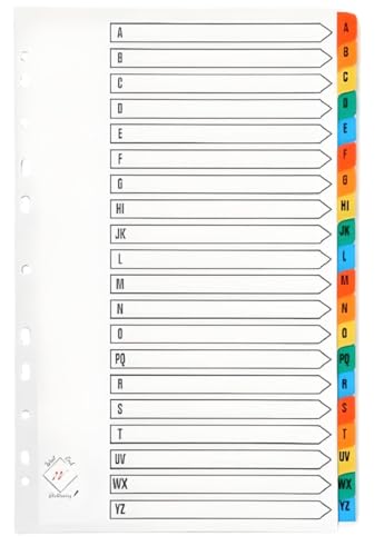 A4 A-Z Divider Multi Coloured Tabs Alphabetical Mylar (Pack of 10)