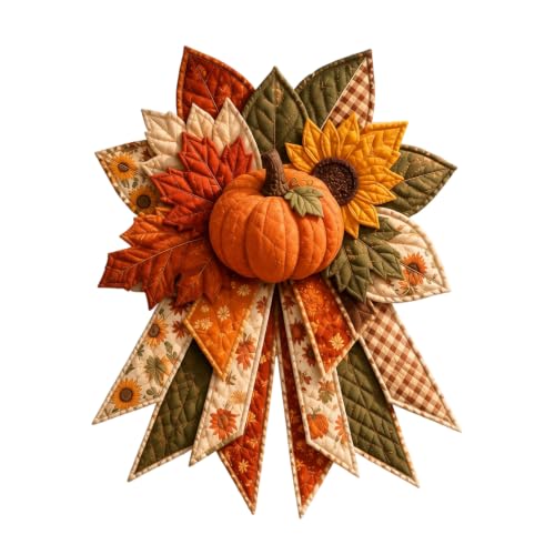 Oversized Quilted Door Bow DIY Sewing Kit Patchwork Farmhouse Fabric Wreath (Orange)