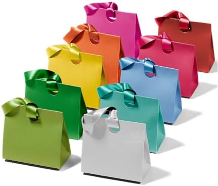 Vitalizart Paper Gift Bags With Ribbon Handles Set of 10 Assorted Colors Bulk Reusable For Gift Wrap Girls Kids Birthday Bridal Shower Party Favors Goodie Bags Candy Christmas 7.87″x3.54″x7.09″ Small