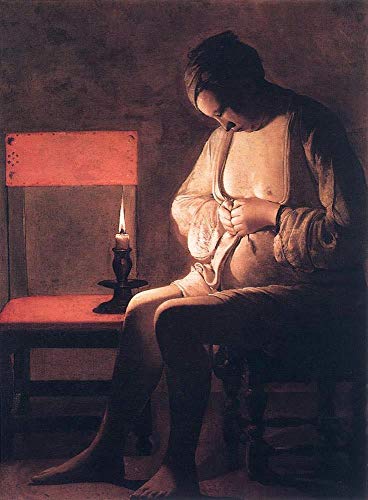 Arte de pared Mujer atrapando pulgas a la luz de las velas Georges de La Tour Pinturas al óleo - Decoración de habitación famosa -02, £70-£1500 pintado a mano por profesores de Academias de Arte