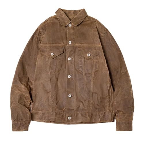 Mens Retro Heavyweight Canvas Oil Waxed Jacket Safari Style Hunting Coat Khaki Casual Work Jackets