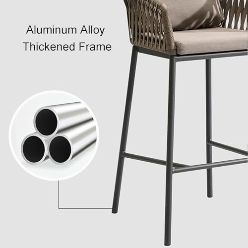 Rattan Barstools with Footrest & Backrest - Tall Kitchen & Pub Chairs for Home Decor Breakfast Counter Cafe Set of 2 (Size: A) - Image 6