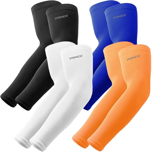 Image of YQXCC 4 Pairs UV Sun Protection Arm Sleeves - Tattoo Cover Up - UPF 50 Sports Compression Cooling Sleeve for Men & Women