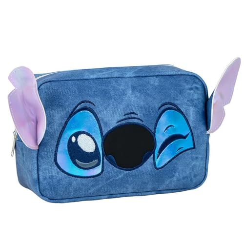Trousse de toilette Stitch Disney avec fermeture éclair et oreilles 3D pour maquillage