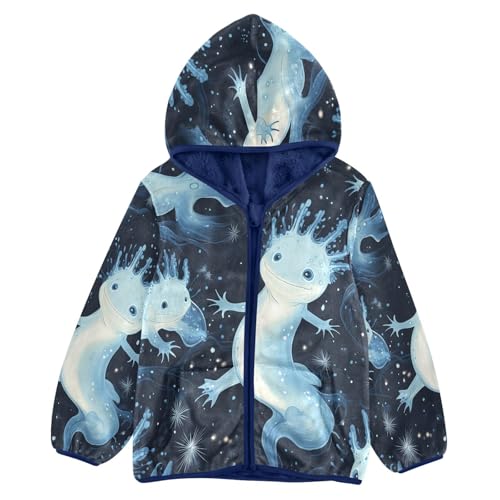 Axolotl in Space Toddler Fleece Jacket Girl Boys Hooded Fleece Jacket Coat Warm Outwear Zip-up 3-10T