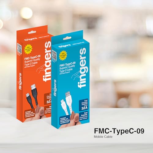 Image of FINGERS FMC-TypeC-09, Sturdy Type-C USB Cable, Fast Charging (Supports up to 3.0 A-Max), 480mbps Data Transmission, 1m Length - Black