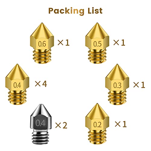 Creality 10 Packs 3D Printer Hardened Steel Mk8 Nozzles, Upgraded Tungsten All Metal Extruder Nozzles 0.2Mm, 0.3Mm, 0.4Mm, 0.5Mm, 0.6Mm For Creality Ender 3 S1 Pro Ender 3 V2 Ender 3 Pro Cr-10 #TOP4