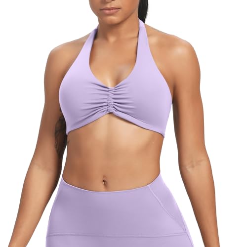 Image of Aoxjox Women's Workout Sports Bras Fitness Taylor Scrunch Halter Bra Yoga Crop Tank