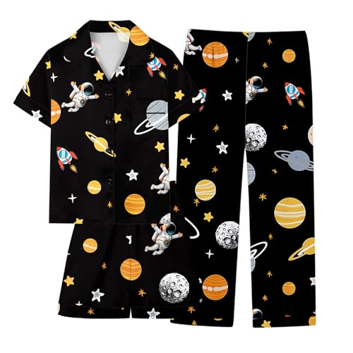 Umeyda Boys Silk Pajamas Sets Short Sleeve Sleepwear 3 Piece Pjs Set
