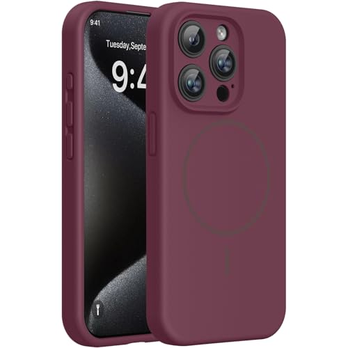 Image of Miracase Magnetic for iPhone 15 Pro Case, [Soft Anti-Scratch Microfiber Lining], Compatible with MagSafe, Liquid Silicone Shockproof Drop Protection Phone Case for 15 Pro, Wine Red