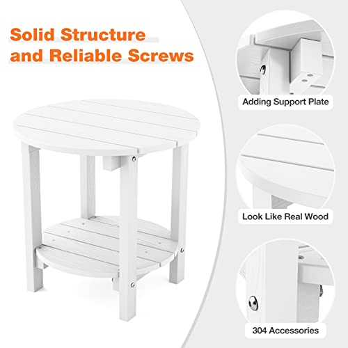 Yefu Adirondack Side Table, Double Outdoor Side Table, Poly Lumber End Table, Weather Resistant For Indoor, Patio, Pool, Porch, Backyard-White #TOP3