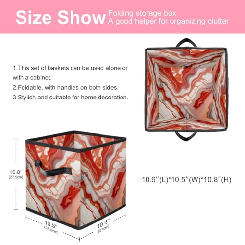 Boîte de rangement pliable texture marbre rouge pour étagères maison - 3