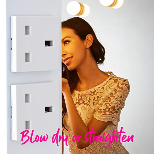 Hollywood Vanity Mirror with 2 Plug Sockets & 2 USB Ports LED Dimmer Light Bulbs, for Dressing table or Wall Mounted Table Top for Makeup White Beverley HW02 65(H) x80(W) x6.5(D) cm