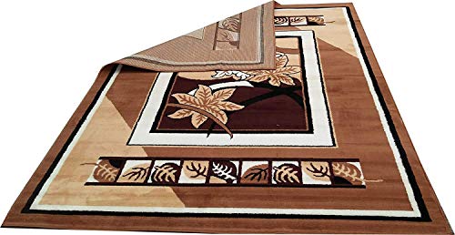 Image of Modern Floral Area Rug 6x8 Feet | Soft BCF Brown Gold Living Room Carpet
