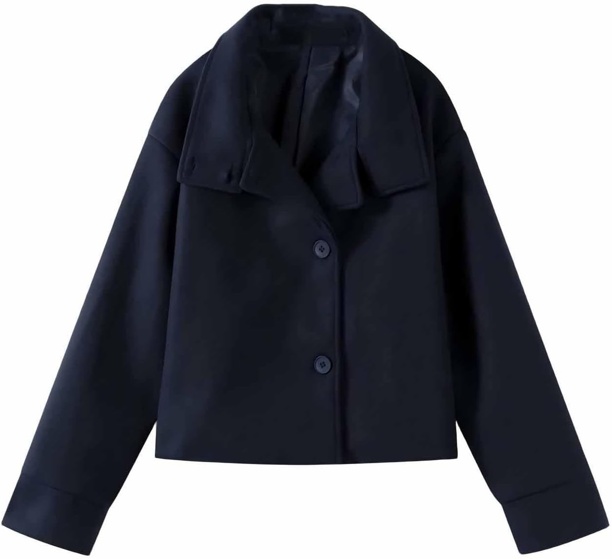 Dawery Solid High Neck Double Button Topcoat Dropped Shoulder Loose Autumn Short Jacket Women Urban Casual Lady Outerwear