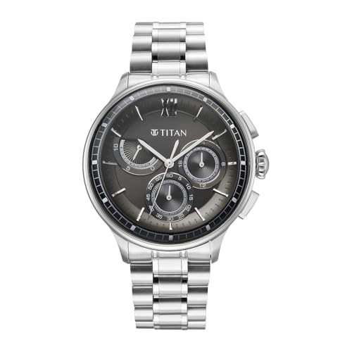 Image of Titan Classique Half Cut Chronograph Quartz Analog with Black Dial Silver Stainless Steel Strap Watch for Men - 90218SM01