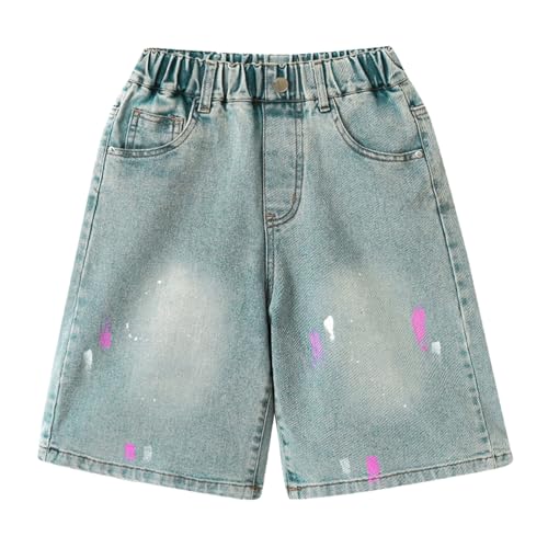 Girls Elastic Waist Straight Leg Jean Shorts Summer Knee Length Y2K Casual Pull On Denim Short Pants with Pocket2
