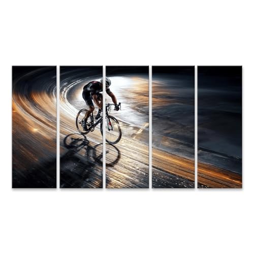 islandburner Cuadro sobre lienzo dinámico velódromo ciclista mural para entusiastas del deporte en la oficina – 5 piezas XXL