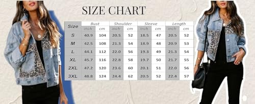 Women's Distressed Washed Leopard Denim Jean Jacket Button Down Long Sleeve Ripped Cheetah Jean Coat4