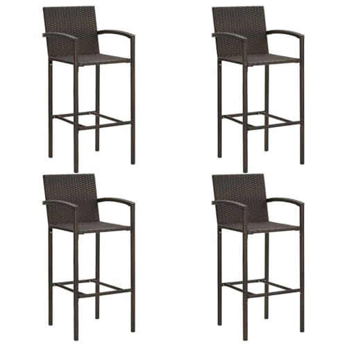 Table bar de jardin ronde marron avec 4 tabourets hauts en rotin synthétique - 7