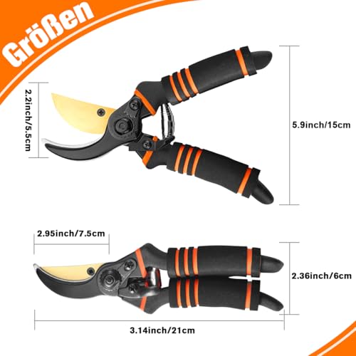 Gartenschere,Pflanzenschonende Baumschere mit Bypass-Schneide für frische Äste und Zweige,Rostfreier Stahl-Stahlklinge,integrierte Feder im Grif,max. Schneid-Durchmesser 25 mm,orange – Bild 3