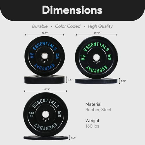 Image of BalanceFrom Olympic Rubber Bumper Weight Plate Set with Steel Hub Inserts - 2-Inch Hole Plates for Strength Training, Powerlifting, and Weightlifting at Home, Garage, or Commercial Gym