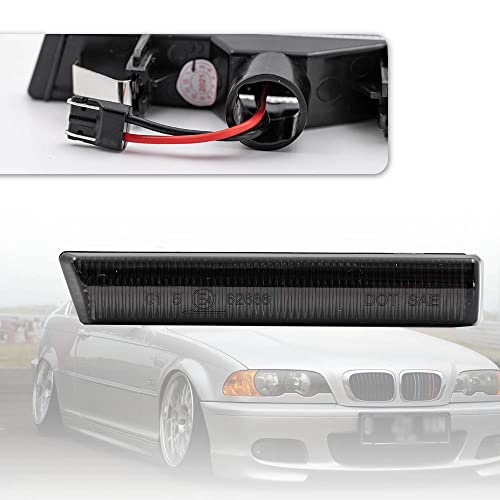Nslumo Sequential Amber Led Side Marker Lights Replacement For 2001-2006 Bw 3' E46 M3 Coupe Convertible Fender Turn Signal Indicator Blinker Lights Euro Smoked Lens Replace Oem #63137165845 #TOP1