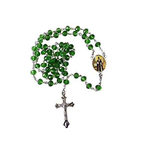 Saint Martin of Porres Patron of Mixed Races San Martin de Porres Fraile Escoba Rainbow Quartz Faceted Beads Rosary with Silver Plated Centerpiece and Crucifix Includes a Blessed Prayer Card