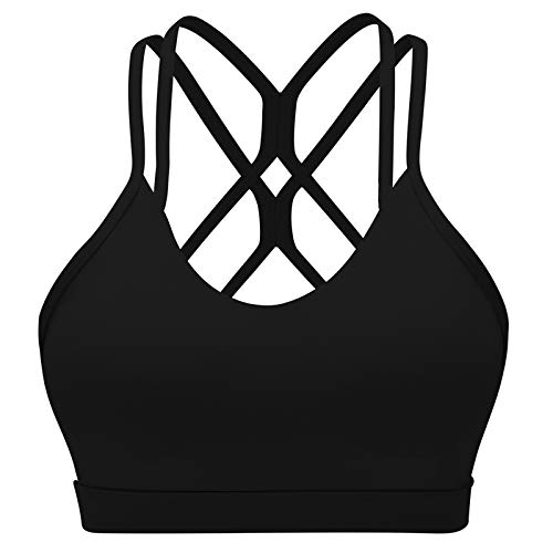 Image of Sports Bras for Women High Impact Support for Yoga Gym Running Workout Fitness Strappy Sports Bra with Padded Removable Cups Solid Black S
