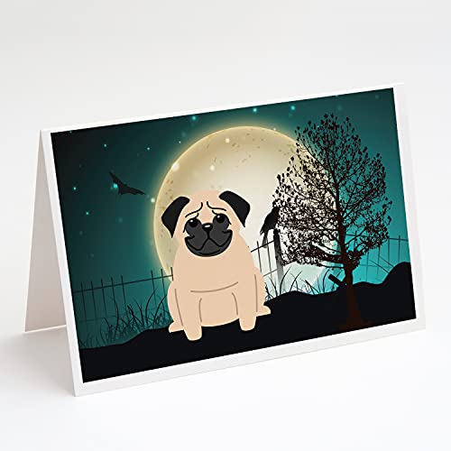 Caroline's Treasures BB2198GCA7P Halloween Scary Pug Fawn Greeting Cards and Envelopes Pack of 8 Blank Cards with Envelopes Whimsical A7 Size 5x7 Blank Note Cards