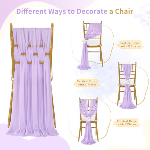 Light Purple Chair Sashes 50 Packs Tulle Chair Bows Sashes for Chair Covers 10.4 Inches Width 8ft Long Aisle Chair Back Ties for Wedding Reception Events Home Decoration by PakiInno - Image 3