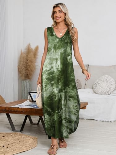 Image of BELAROI Womens Plus Size Maxi Dress Sundress Summer Casual Sleeveless V Neck Pockets Beach Swimsuit Coverup Loose