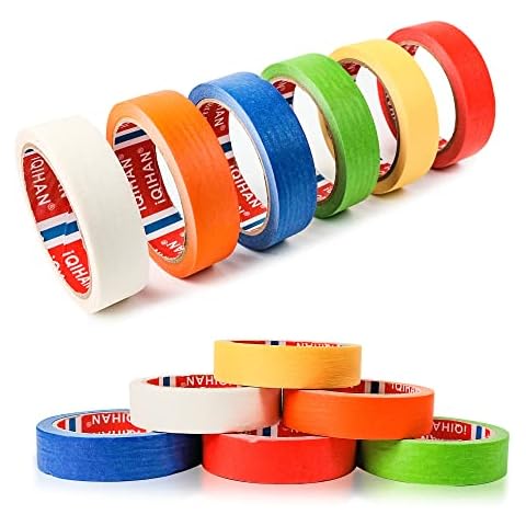 AZKEEGREY 12 Rolls Coloured Masking Tape for Painting, 6 Colors Paper Tape Set, Coloured Tape Craft for Arts Craft DIY, Paint (25mm Wide, 20m/Roll) Cover