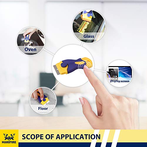 Manufore Portable Multi-Purpose Razor Blade Scraper For Cleaning Glass, Stove-Top, Window, Floor(1 Scraper And 16 Carbon Steel Blades) #TOP5