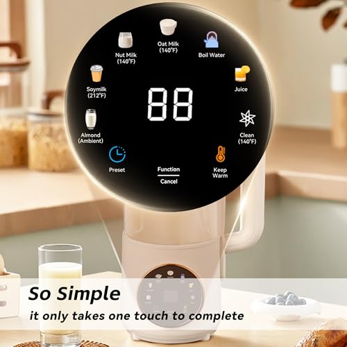 8 in 1 Nut Milk Maker Machine, 48oz Homemade Almond, Oat, Soy, Coconut, Plant-Based and Non-Dairy Beverages with Self-Cleaning, Boil Water, Delay Start, Keep Warm, 16 Blade Blender, Glass Jar image 3