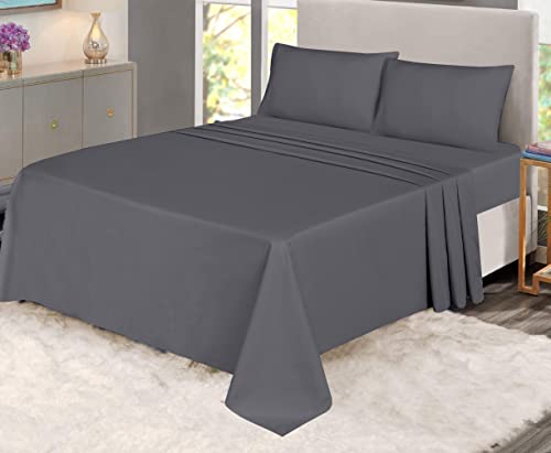 Ruvanti 100% Cotton Sheets For Queen Size Bed - Crispy Cooling Percale Sheets - Breathable & Durable Queen Sheet Set - 16 Inches Deep Pocket Queen Size Sheets - Grey - 4 Pieces #TOP1