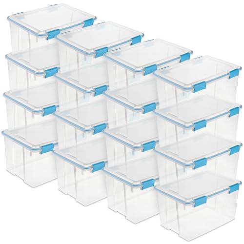 Image of Sterilite 16-Pack Gasket Box, Weather-Resistant Storage Bins with Latching Lids, 54 Quart - Heavy-Duty Organizing Containers for Closet, Bathroom, and Office