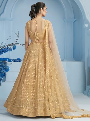 Image of Zeel Clothing Women's Sequins Thread Embroidered Georgette Lehenga Choli With Dupatta (5124-Women-Lehenga-Choli-New; Free size)