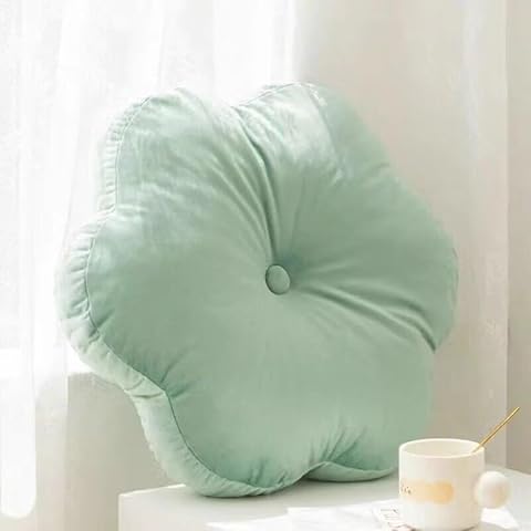 FZETVN Round Velvet Throw Pillow, Flower Throw Pillows 18", Six-Petal Flower Throw Floor Cushion Bed Sofa Living Room Decorative Cushion Green Cover