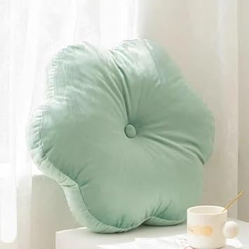 Round Velvet Throw Pillow, Flower Throw Pillows 18", Six-Petal Flower Throw Floor Cushion Bed Sofa Living Room Decorative Cushion Green