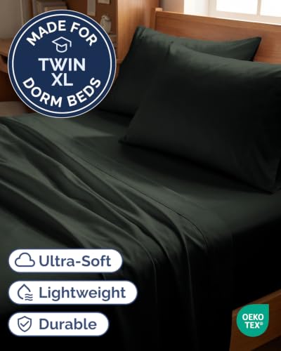 Image of Twin XL 4 Piece Sheet Set - College Dorm Room Essentials - Forest Green