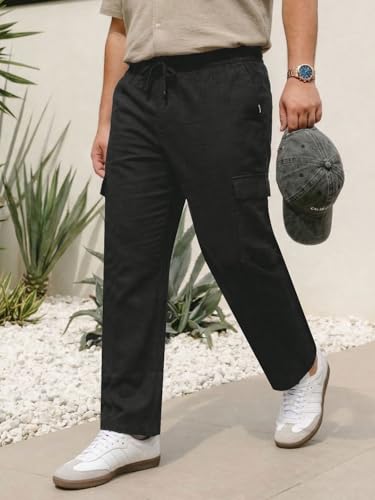 Image of Urbano Plus Men's Straight Fit Linen Cargo Pants with 6 Pockets
