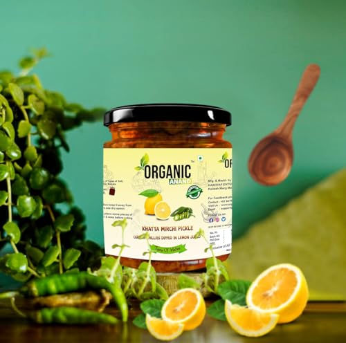 Image of Organic Anand Homemade Natural Green Chilli Pickle 500 Gram Hari Mirchi Ka Achar Dipped in Lemon Juice Khatta Spicy No preservative