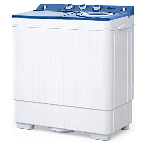 Twin Tube Mini Washing Machine, Portable Laundry Washer with 26LBS Capacity, 18Lbs Washer and 8Lbs Spiner Built-in Drain Pump/Semi-Automatic for Apartments, RVs and Dorms (White & Grey)