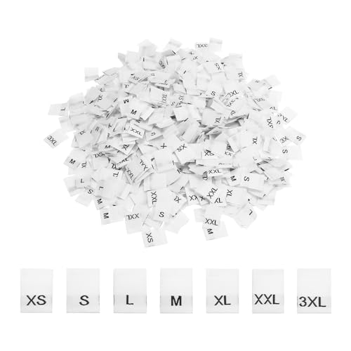PATIKIL Lot de 700 étiquettes de taille de vêtements tissées XS-XXXL - Pour vêtements - Mélange de vêtements - Rubans brodés pour vêtements - Blanc